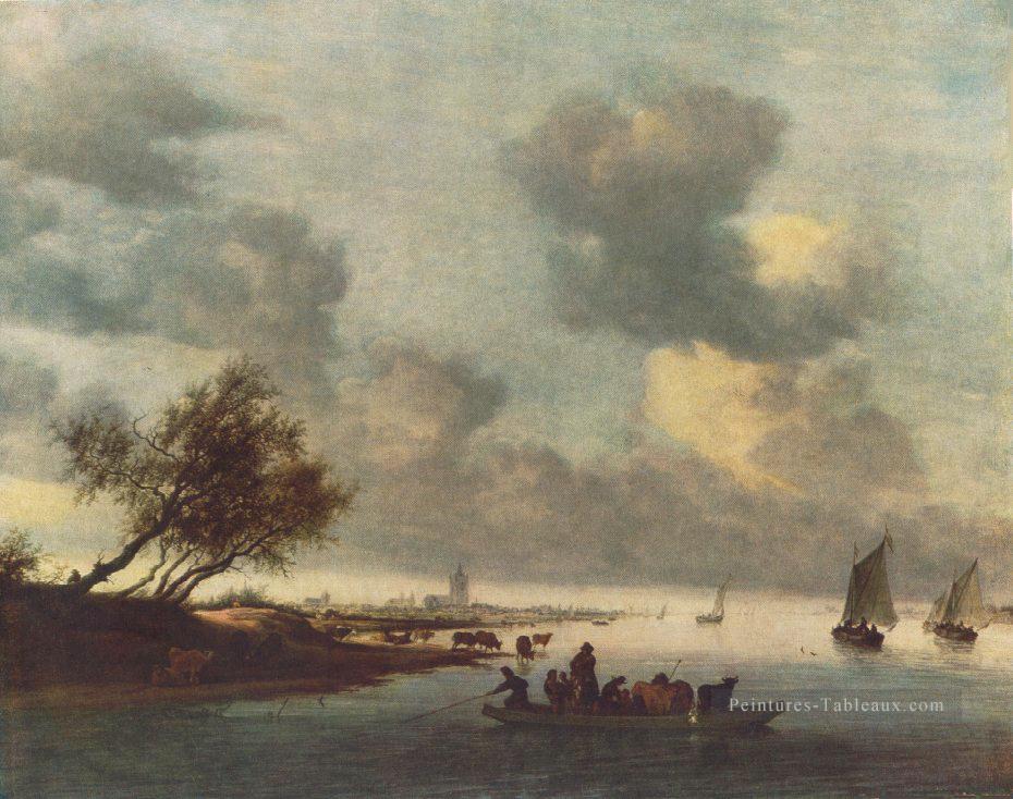 Un ferry près d’Arnheim Bateau paysage marin Plage de Salomon van Ruysdael Peintures à l'huile